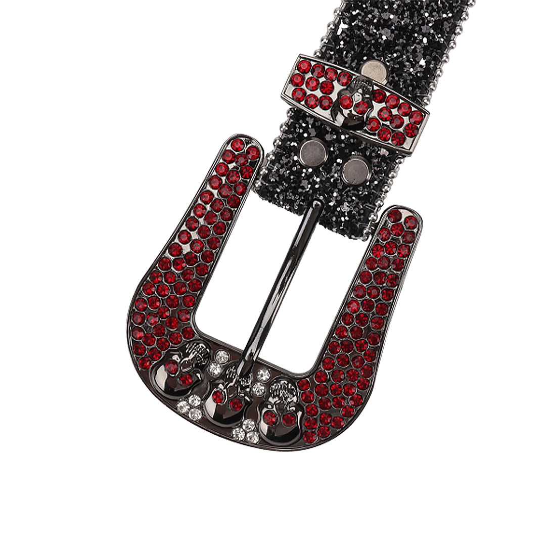 Skull Black Strap With Red & Silver Rhinestone Belt