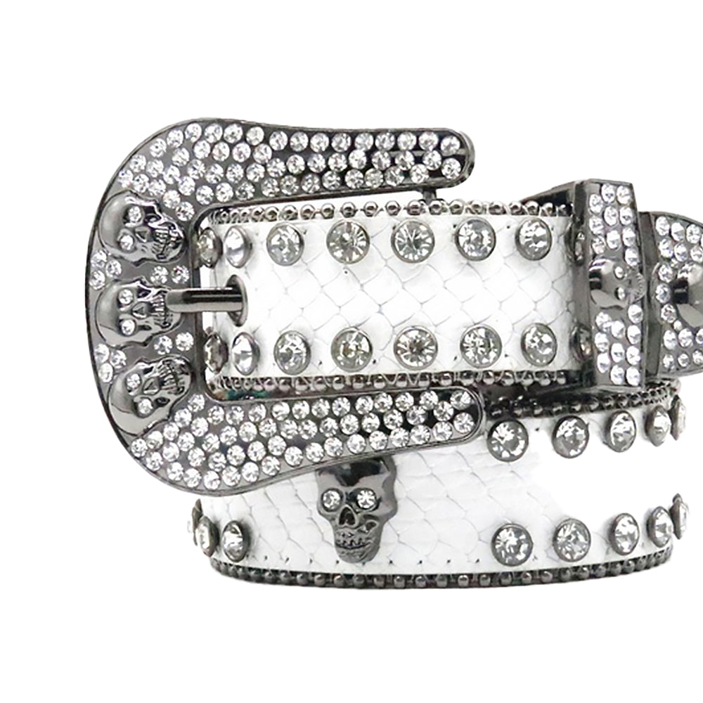 Skull White With Crystal Studded Rhinestone Belt