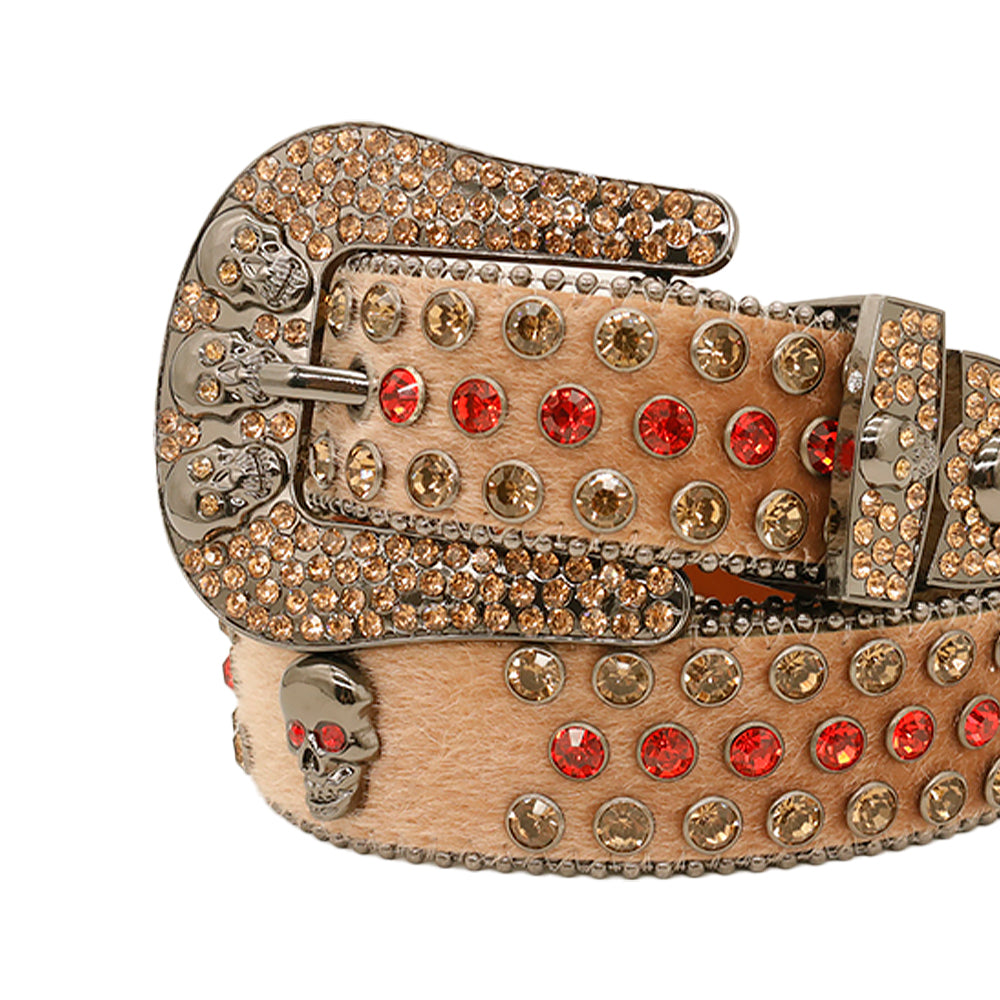 Brown Skull With Crystal Brown & Red Rhinestone Belt