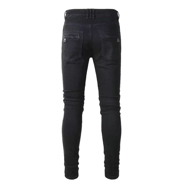 Men's Motorbike Patchwork Zippers Skinny Ripped Jeans