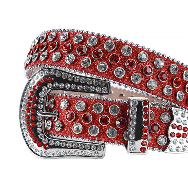 Red Shiny Strap With Red & Crystal Rhinestone Belt