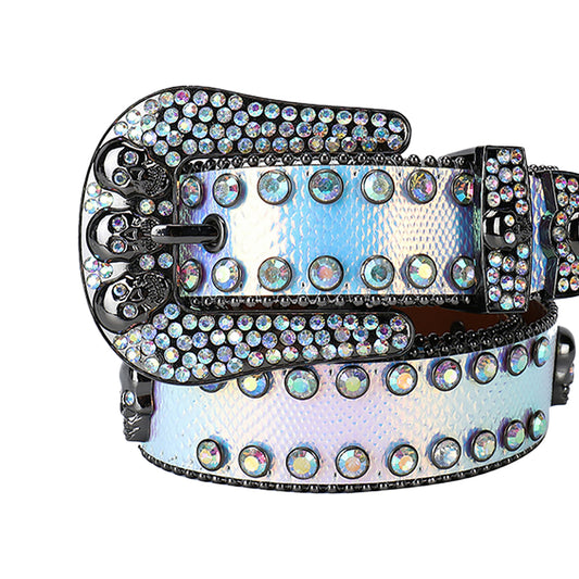Multi Skull Buckle With Multi Rhinestone Belt