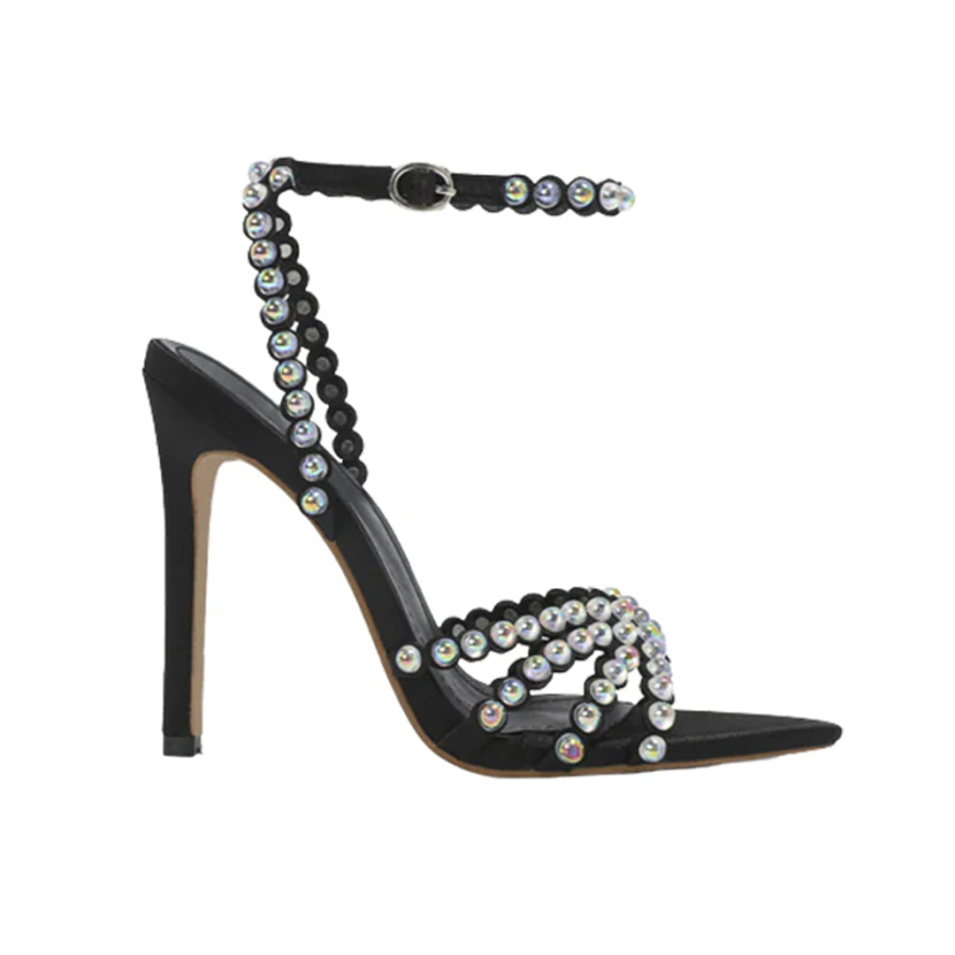 Women's Bling Pearl Heel Narrow Band Party Sandal