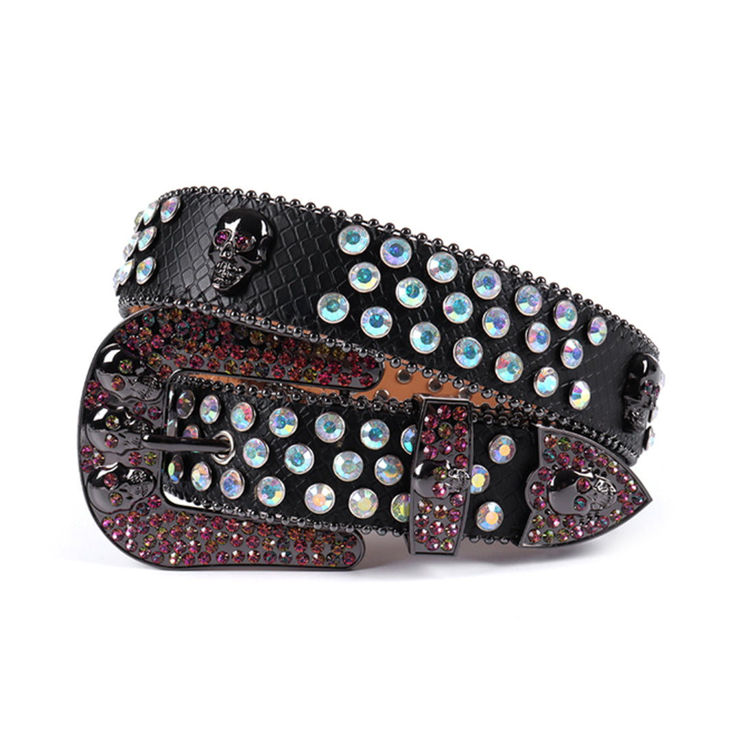 Skull Buckle Black Strap With Shiny Multi Rhinestone Belt – Rhinestone ...