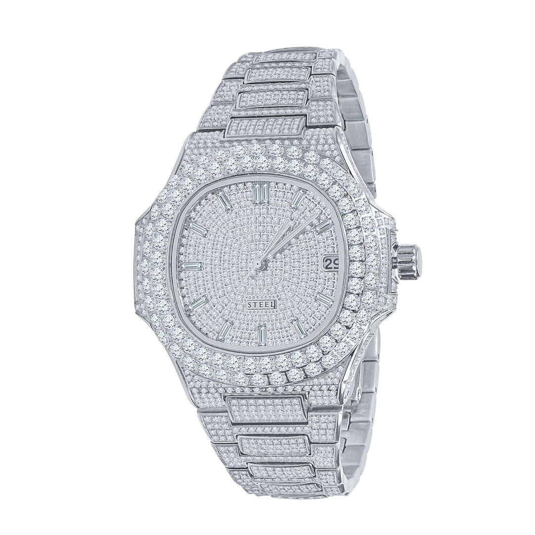 Men's Roman Style CZ Stainless Steel Watch