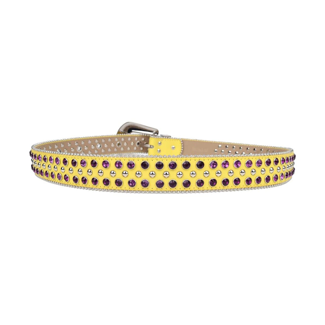 Yellow Strap With Purple & Metal Studded Rhinestone Belt