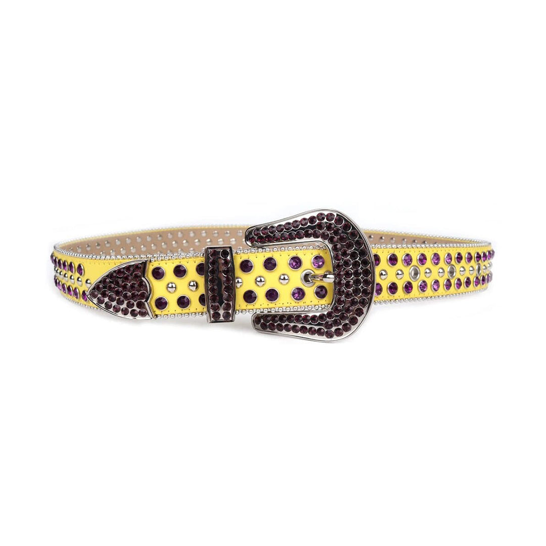 Yellow Strap With Purple & Metal Studded Rhinestone Belt
