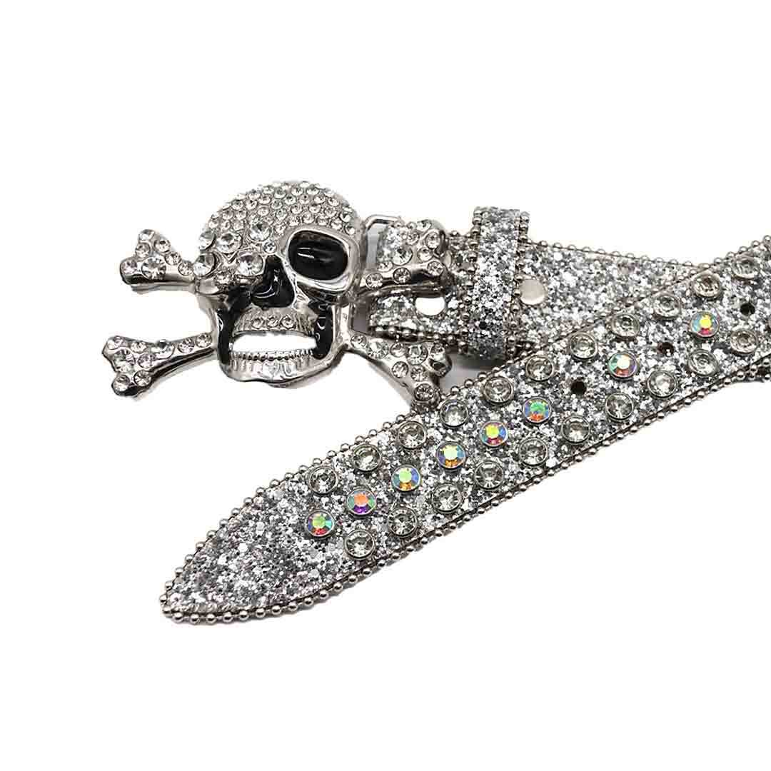 Metal Skull Buckle With Silver & Multi Studded Rhinestone Belt