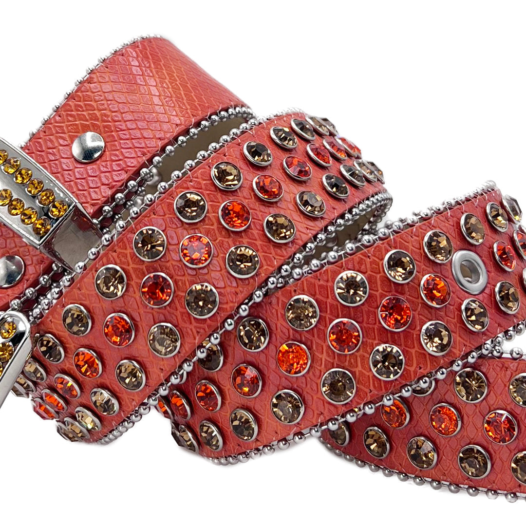 Orange Strap With Shiny Red & Golden Studded Rhinestone Belt