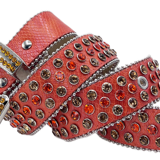 Orange Strap With Shiny Red & Golden Studded Rhinestone Belt