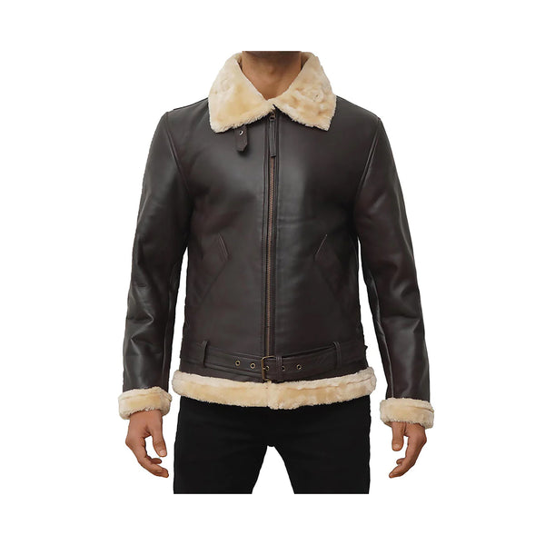 Mens Dark Brown Tomas Shearling Bomber Real Leather Jacket