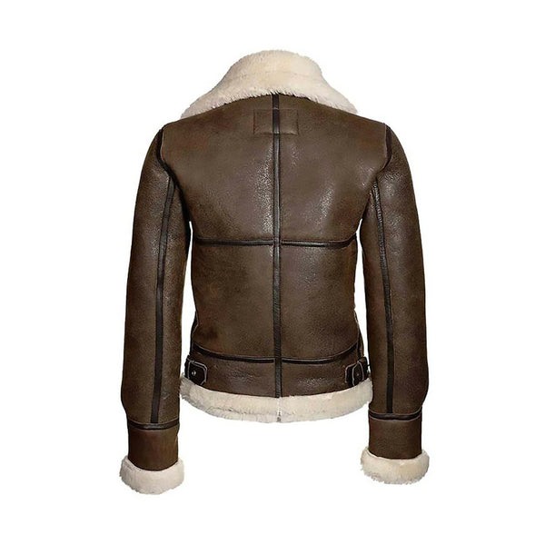 Womens Aviator Brown Shearling Real Leather Jacket