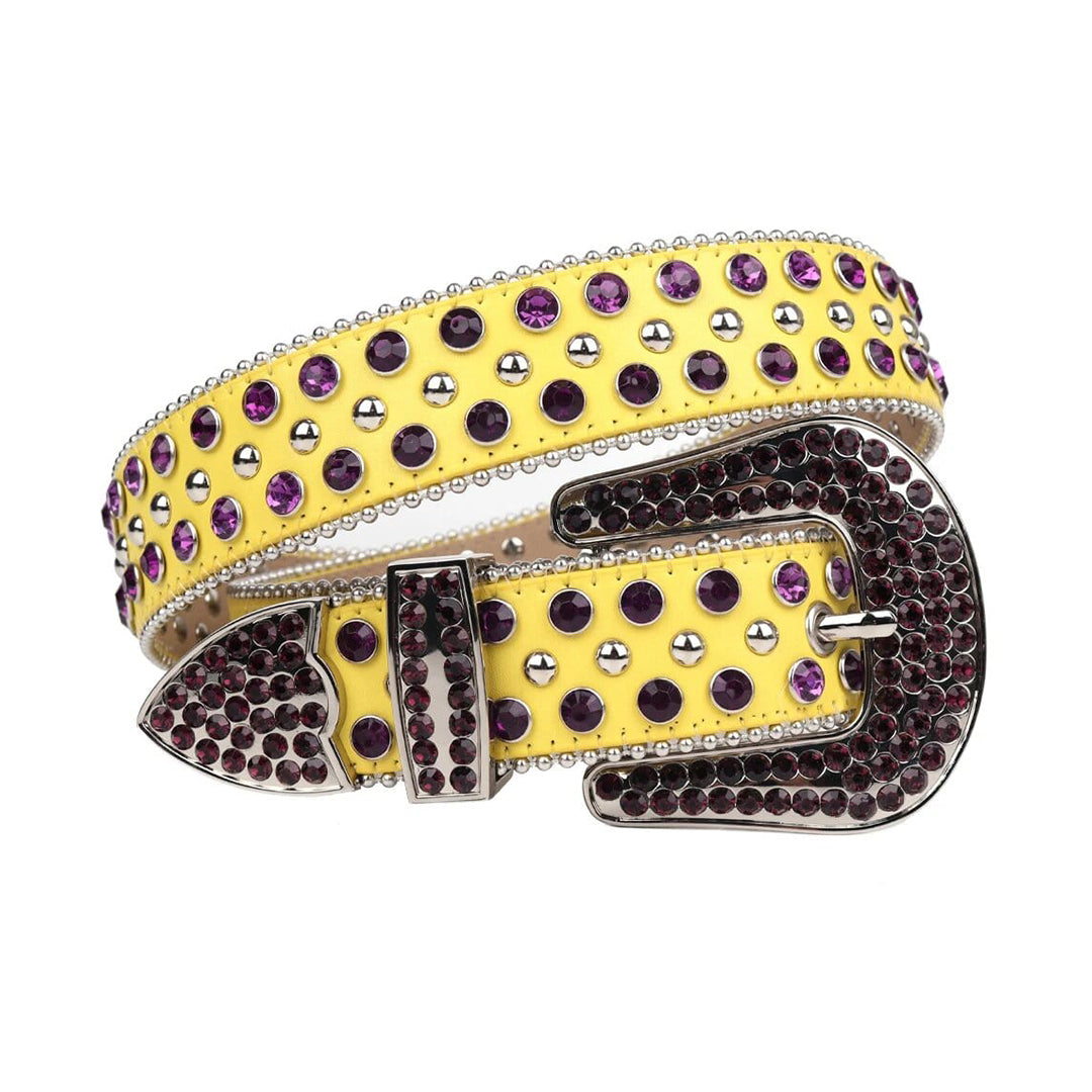 Yellow Strap With Purple & Metal Studded Rhinestone Belt