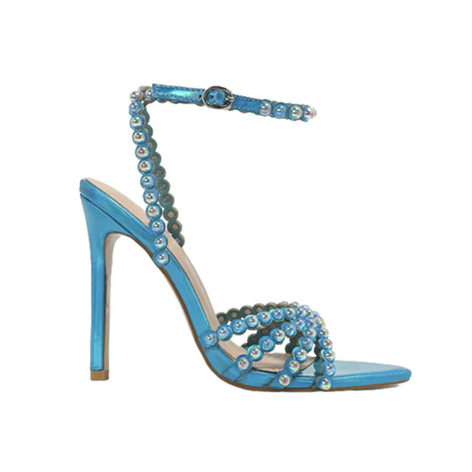 Women's Bling Pearl Heel Narrow Band Party Sandal