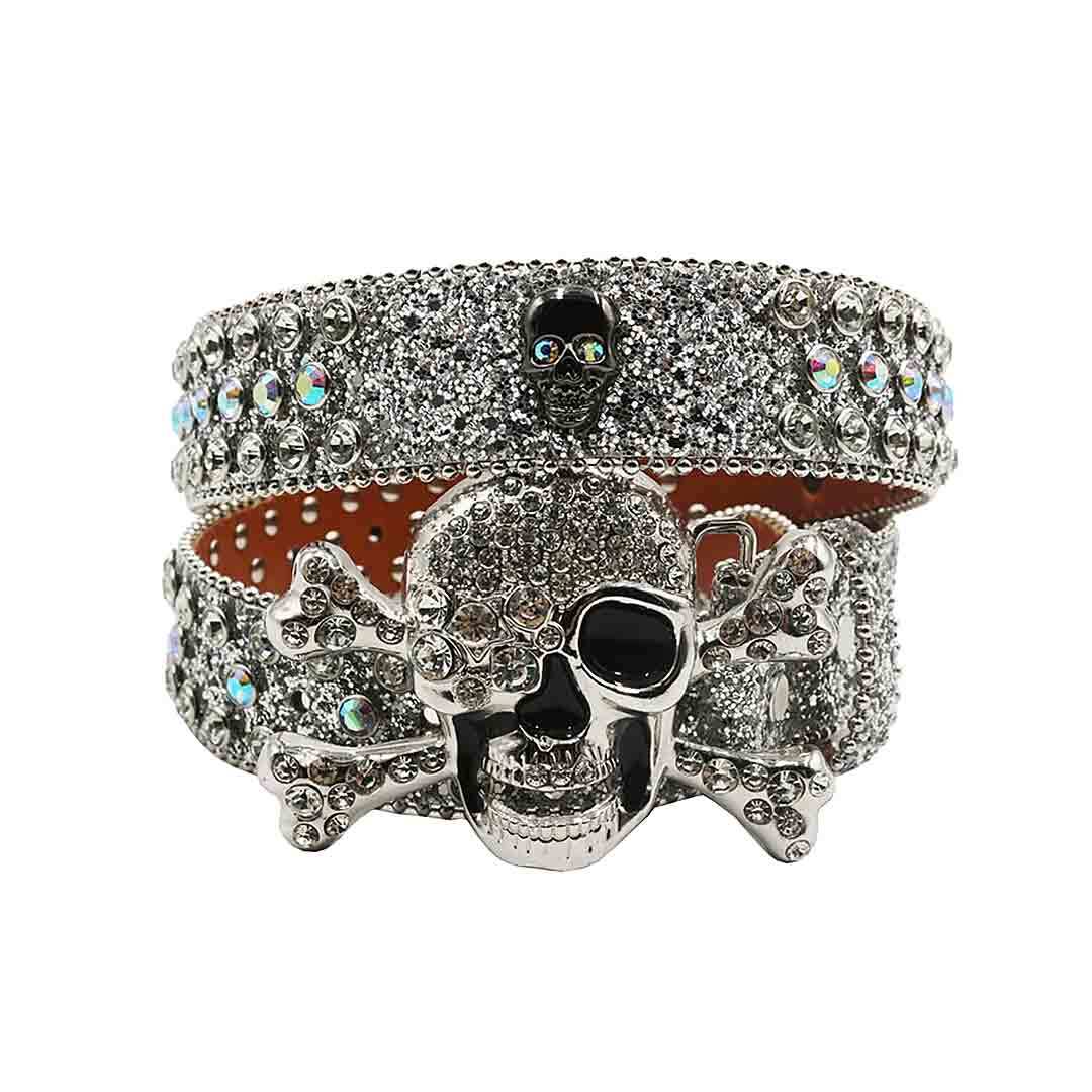 Metal Skull Buckle With Silver & Multi Studded Rhinestone Belt ...