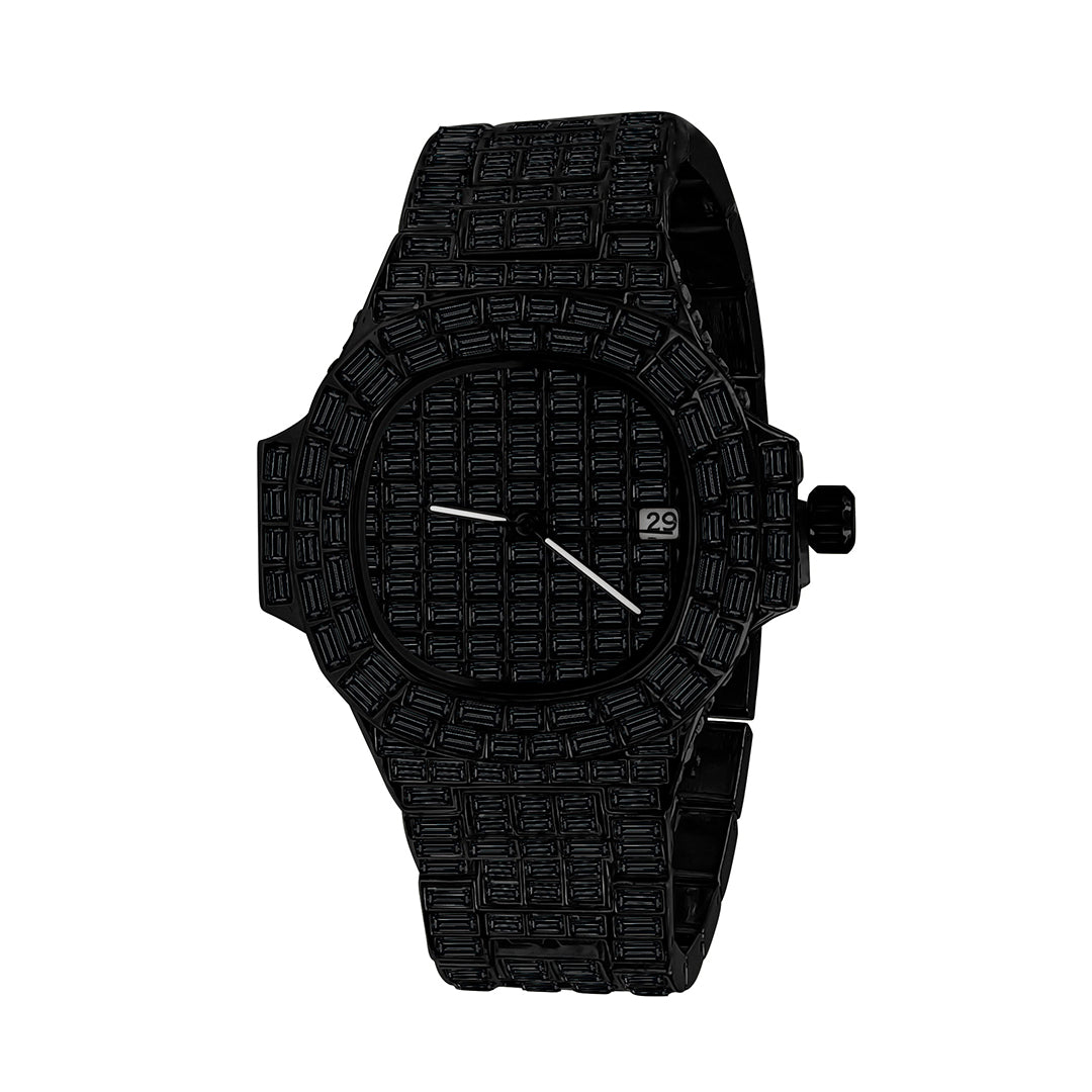 Black Fancy Crystal Stones Hip Hop Metal Watch