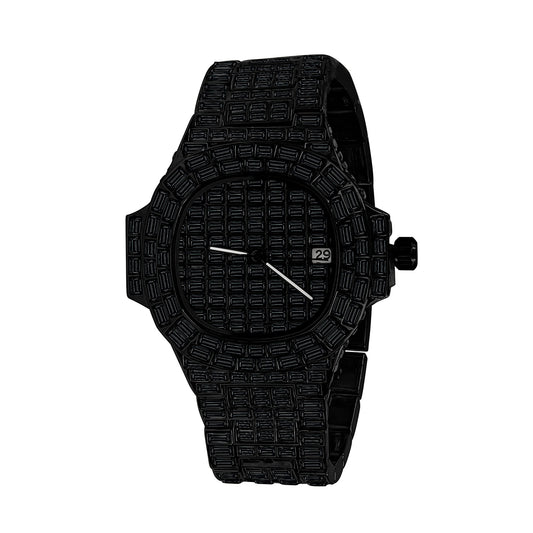 Black Fancy Crystal Stones Hip Hop Metal Watch