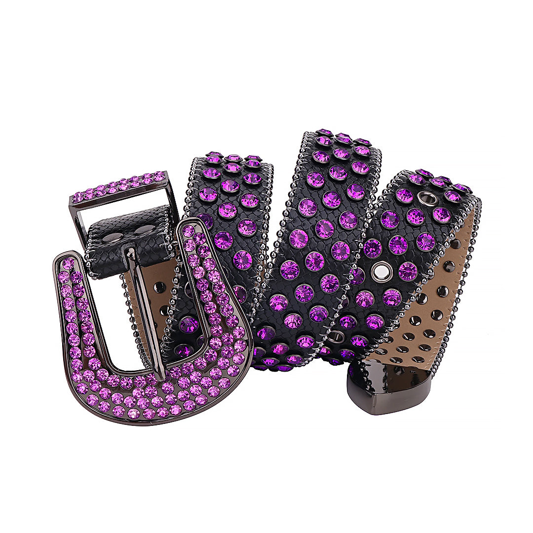 Black Strap With Purple Shiny Rhinestone Belt