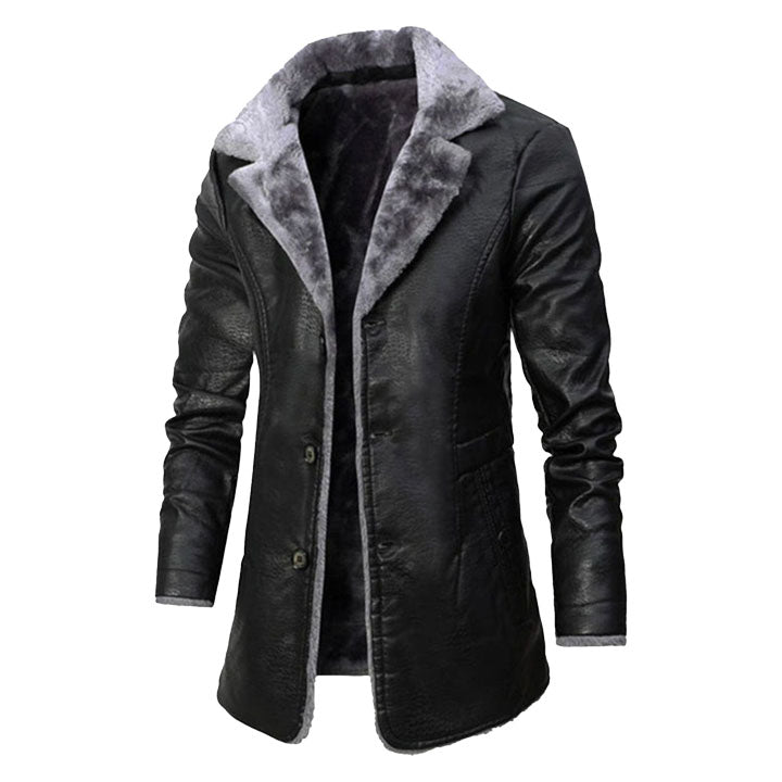 Caldwell Black Leather Fur Trench Coat