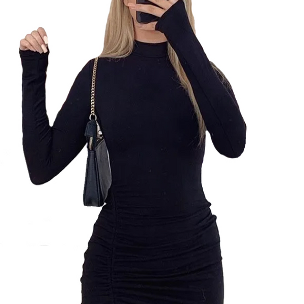 Women's Long Sleeve Ruched Bodycon Dress