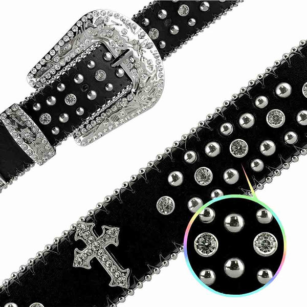 Black Cross Stones With Studs And White Stones Studded Rhinestones Belts