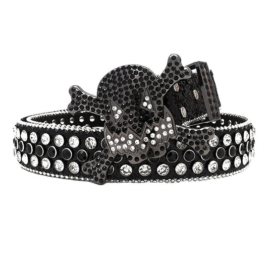 Gengar Buckle Black Strap With Black & Crystal Studded Rhinestone Belt