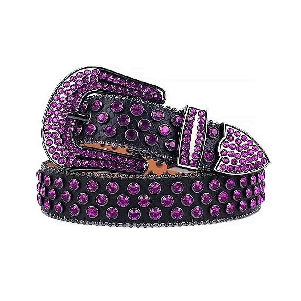 Black Strap With Purple Studded Rhinestone Belt