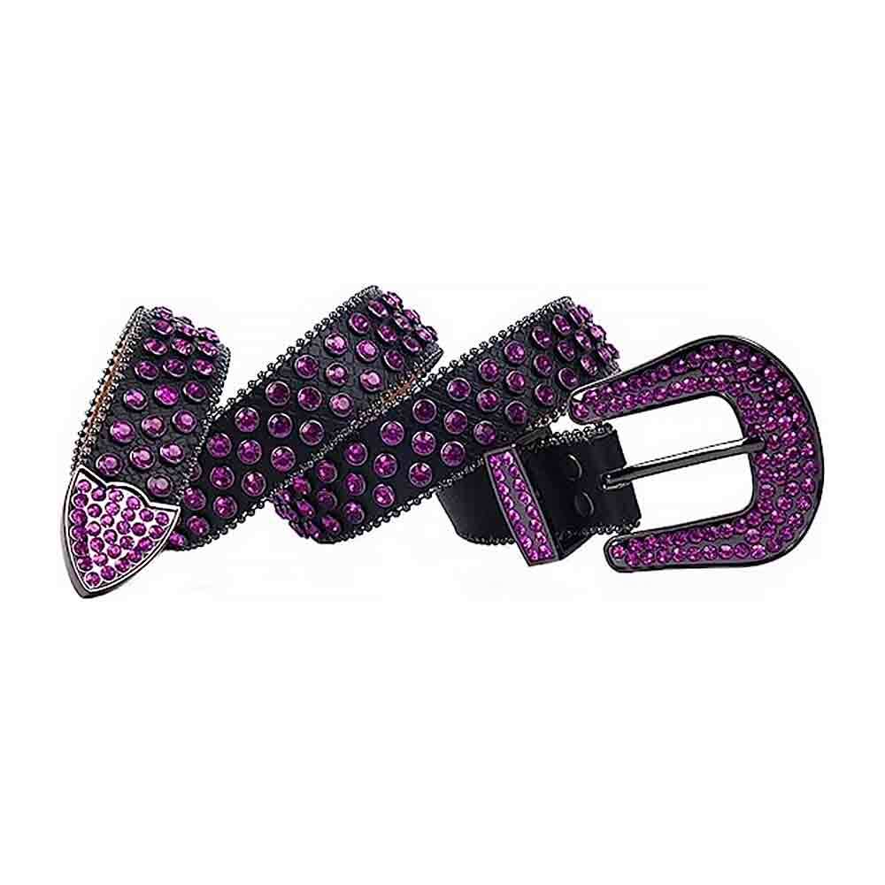 Black Strap With Purple Studded Rhinestone Belt