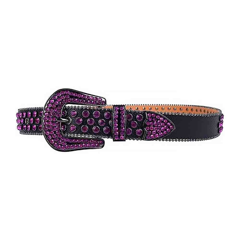 Black Strap With Purple Studded Rhinestone Belt