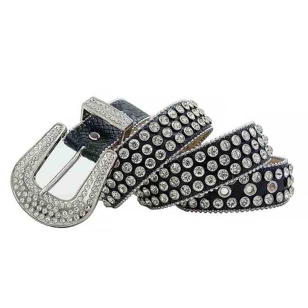 Black Strap With Sparkling White Studded Rhinestone Belt