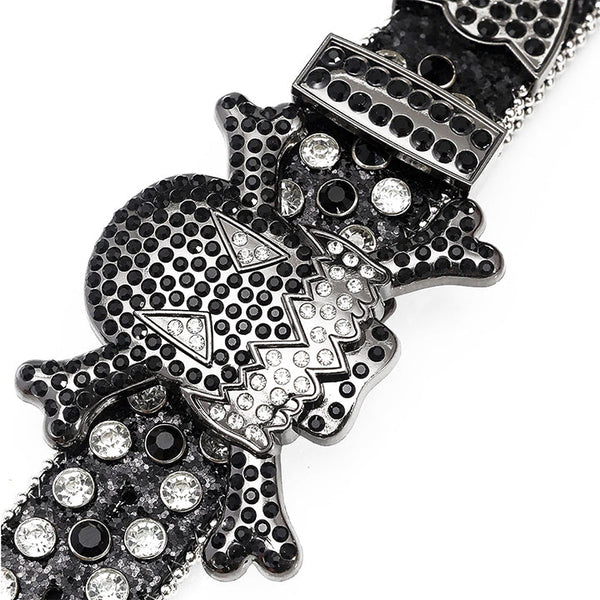 Gengar Buckle Black Strap With Black & Crystal Studded Rhinestone Belt