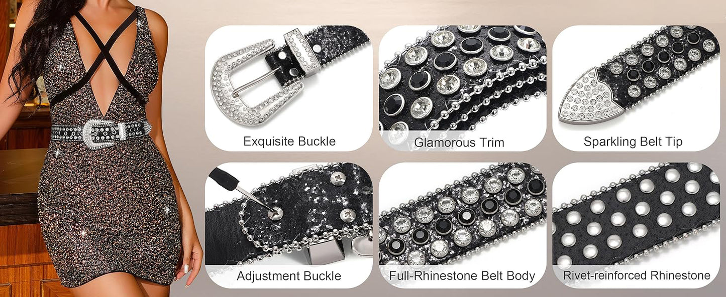 Black Strap With Black & Diamond White Studded Rhinestone BB Belt