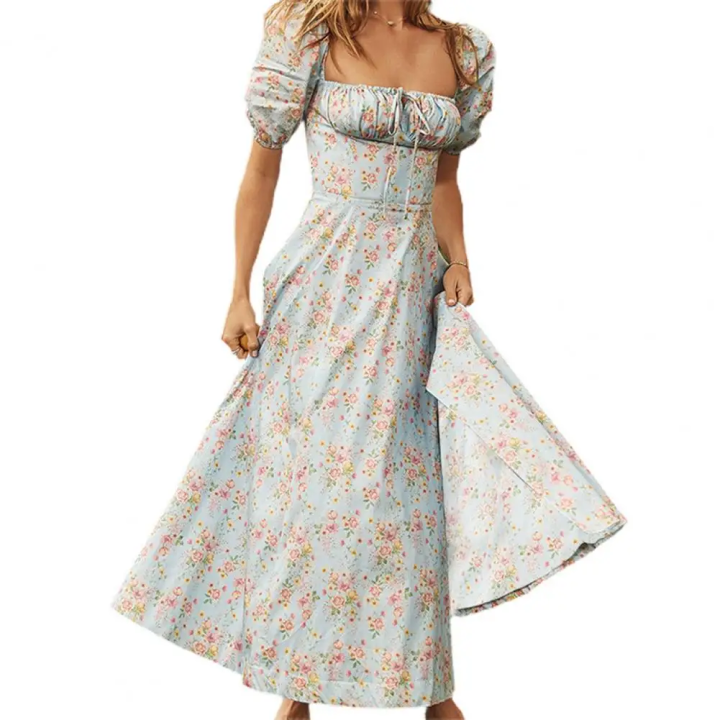 Summer Print High Split Puff Short Sleeve Streetwear