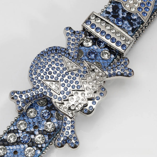 Gengar Buckle Snake Blue Strap With Blue Studded Rhinestone Belt