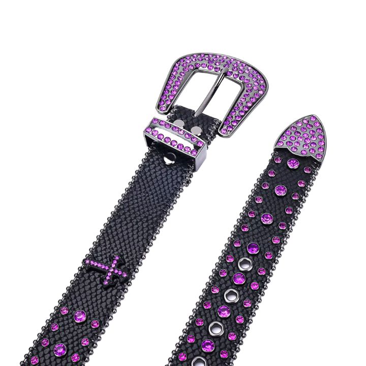 Purple Cross Rhinestone Belt with Stones