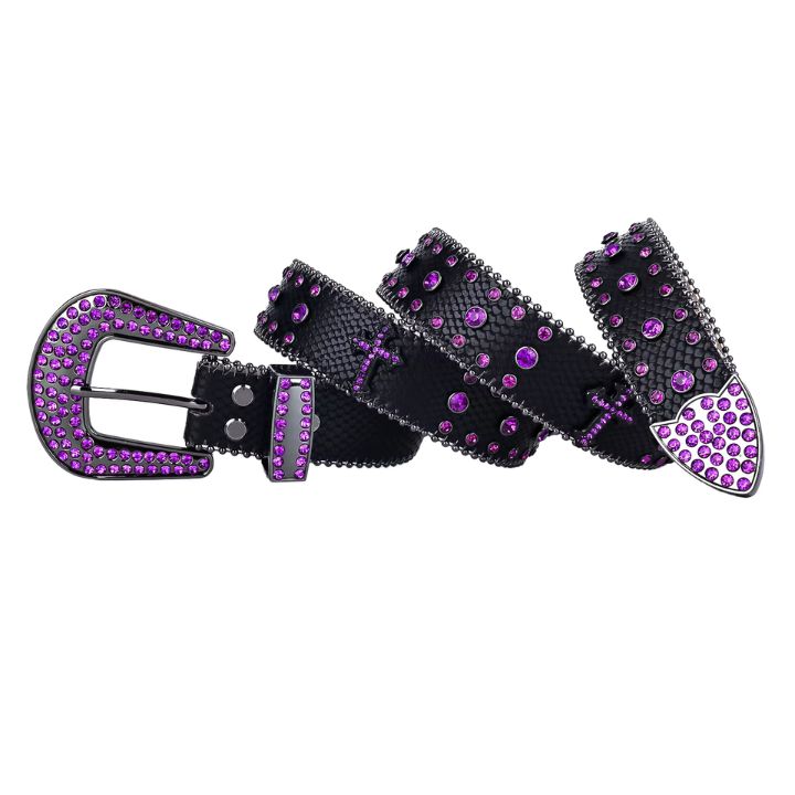 Purple Cross Rhinestone Belt with Stones