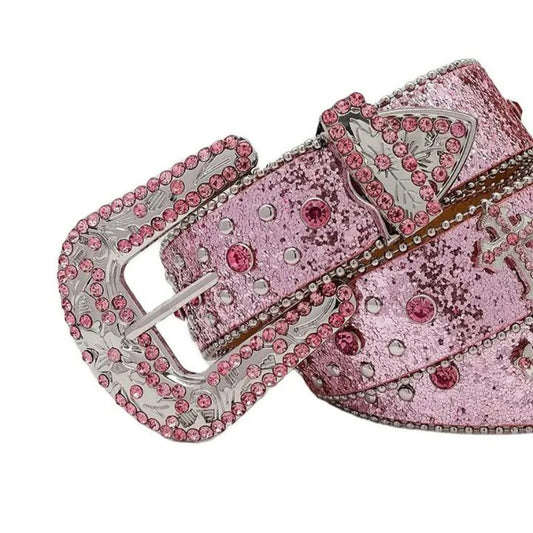 Pink Rhinestone & Silver Studded Belt