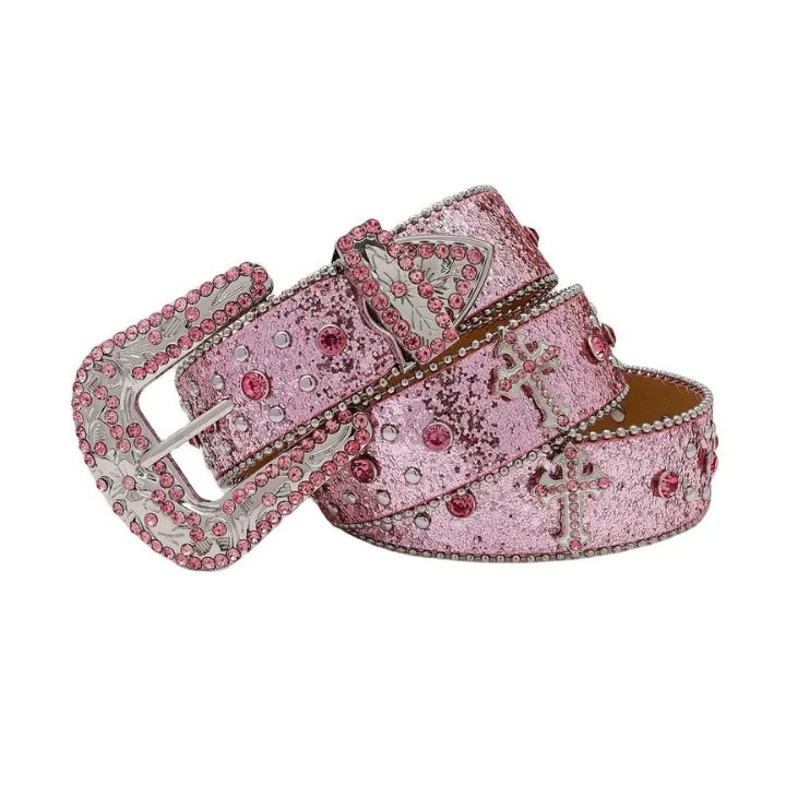 Pink Rhinestone & Silver Studded Belt