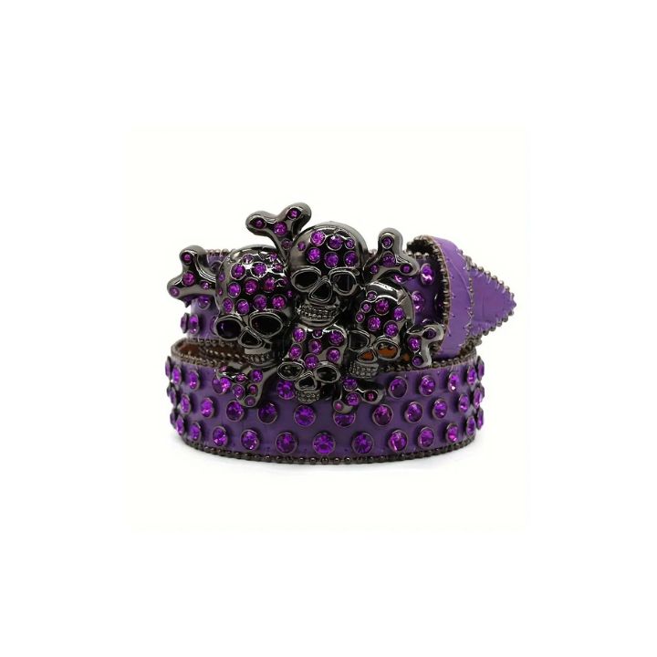 Edgy Punk Skull Purple Studded Rhinestones Belt