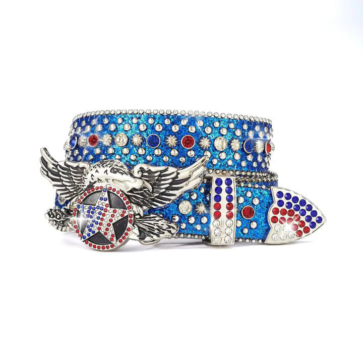 Blue American Eagle Star Rhinestone Belt