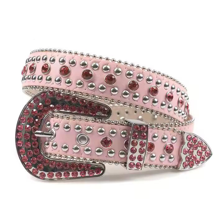 Fashionable Western Shiny Pink Rhinestone Belt