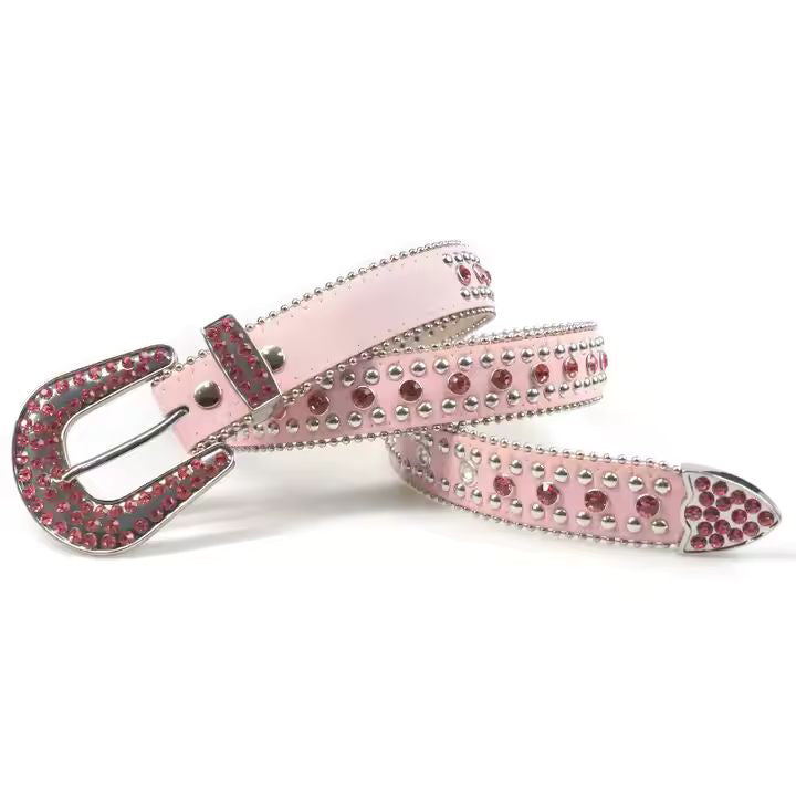 Fashionable Western Shiny Pink Rhinestone Belt
