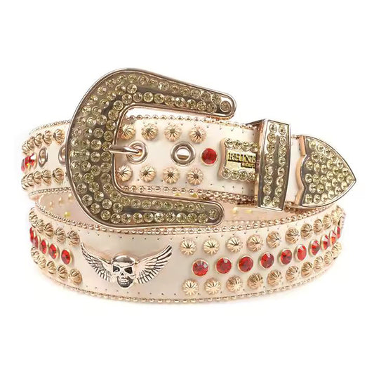 Sparkle Rhinestone Belt with Skull Wings & Studded