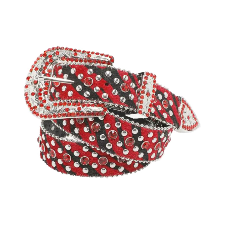 Black & Red Zebra Bling Rhinestone Belt