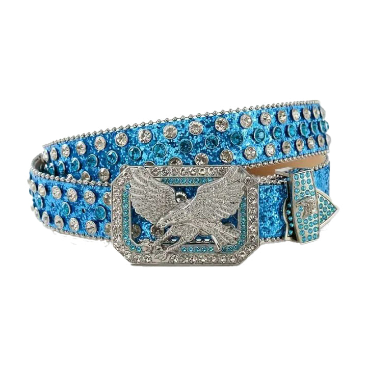 Blue Eagle Buckle Rhinestone Bling Belt