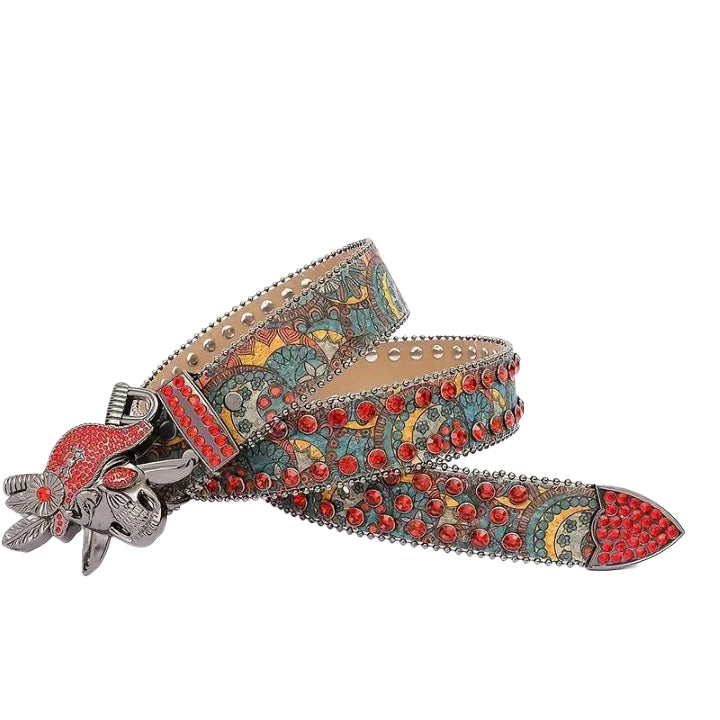 Skull Head Rhinestone Belt with Diamond Embellishments 