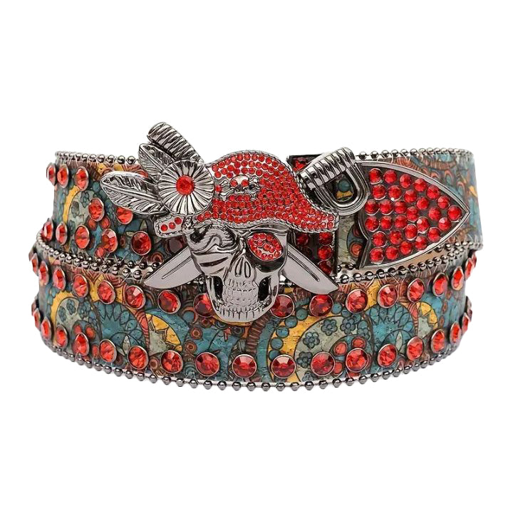 Skull Head Rhinestone Belt with Diamond Embellishments 