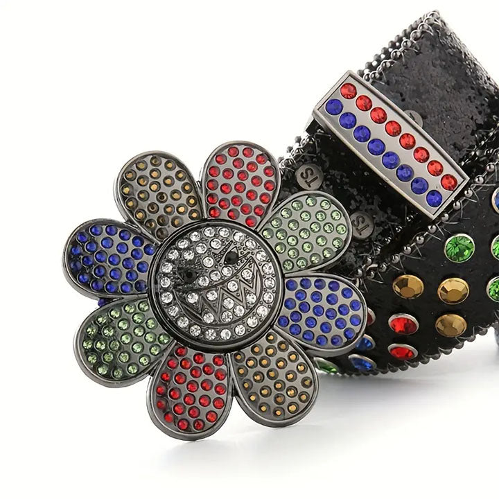 Multicolor Flower Buckle Rhinestone Belt