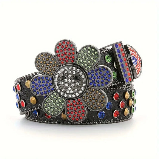 Multicolor Flower Buckle Rhinestone Belt