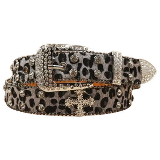 Leopard Print Rhinestone Western Belt